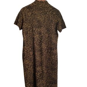 Lennie for Nina Leonard, Leopard Print Knit Short Sleeve Sweater Dress, Size L